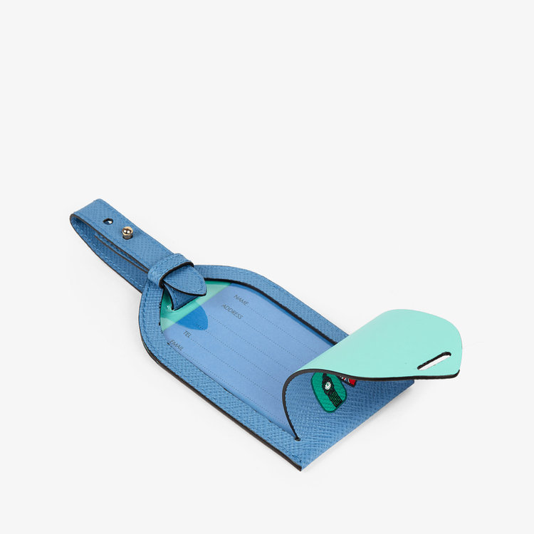 Smythson Luggage Tag in Panama Stickers NILE BLUE