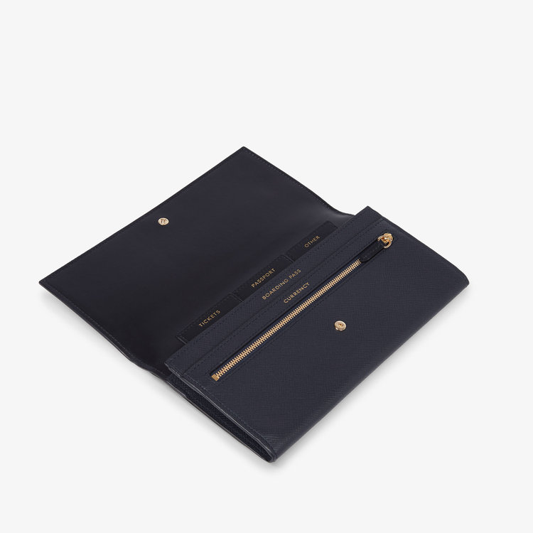Smythson Panama Marshall Travel Wallet NAVY
