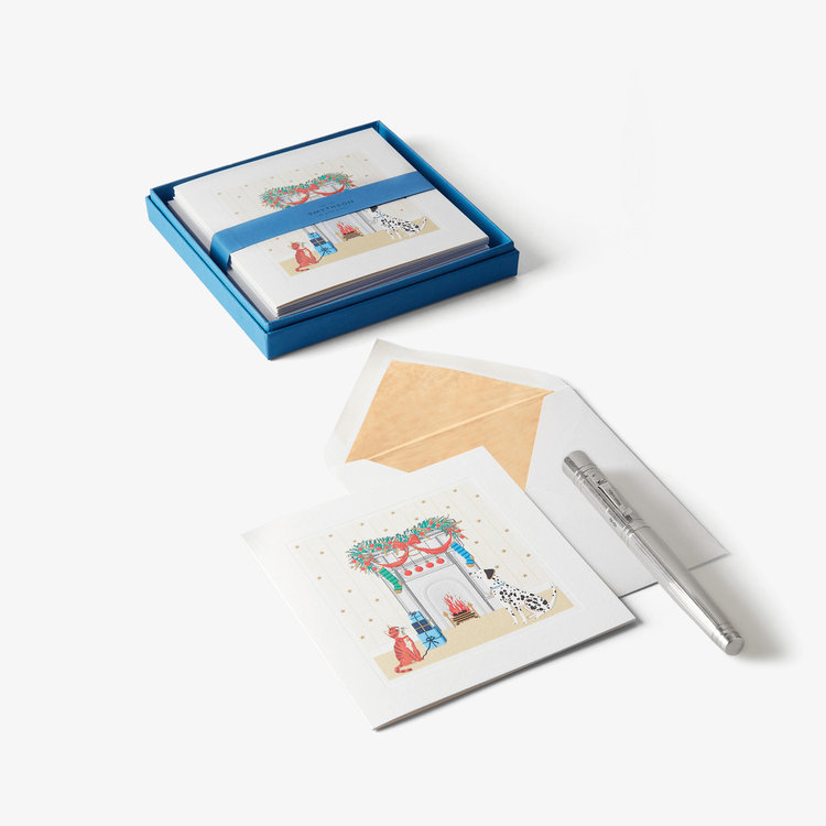 Smythson Fire place Christmas Card Set 10CE WHITE WOVE