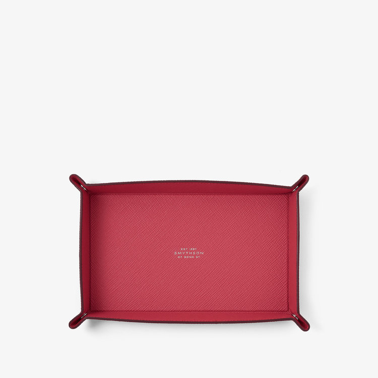Smythson Panama Small Rect Trinket Tray RASPBERRY