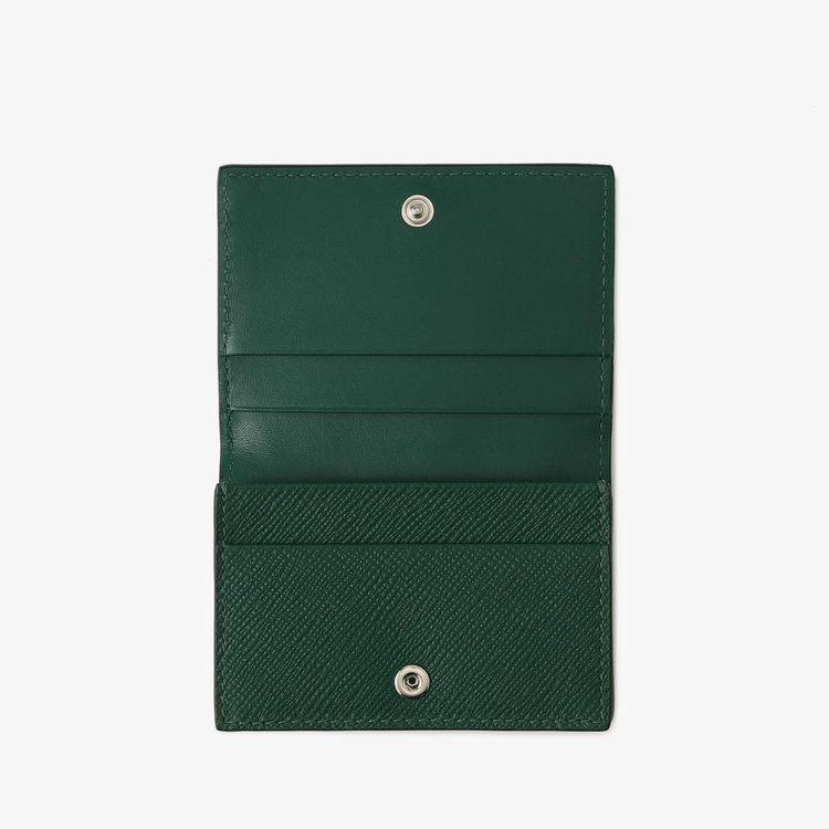Smythson Panama Folded Card Case With Snap Closure FOREST GREEN