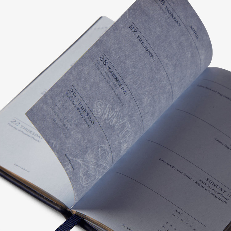 Smythson 2027 Wafer Weekly Diary with Pencil in Pastegrain NAVY