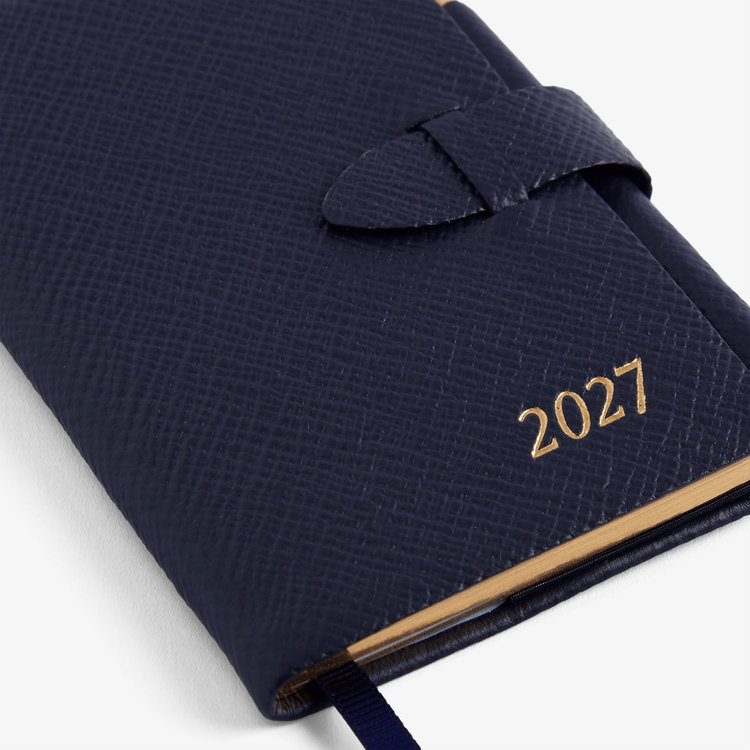 Smythson 2027 Wafer Weekly Diary with Pencil in Pastegrain NAVY