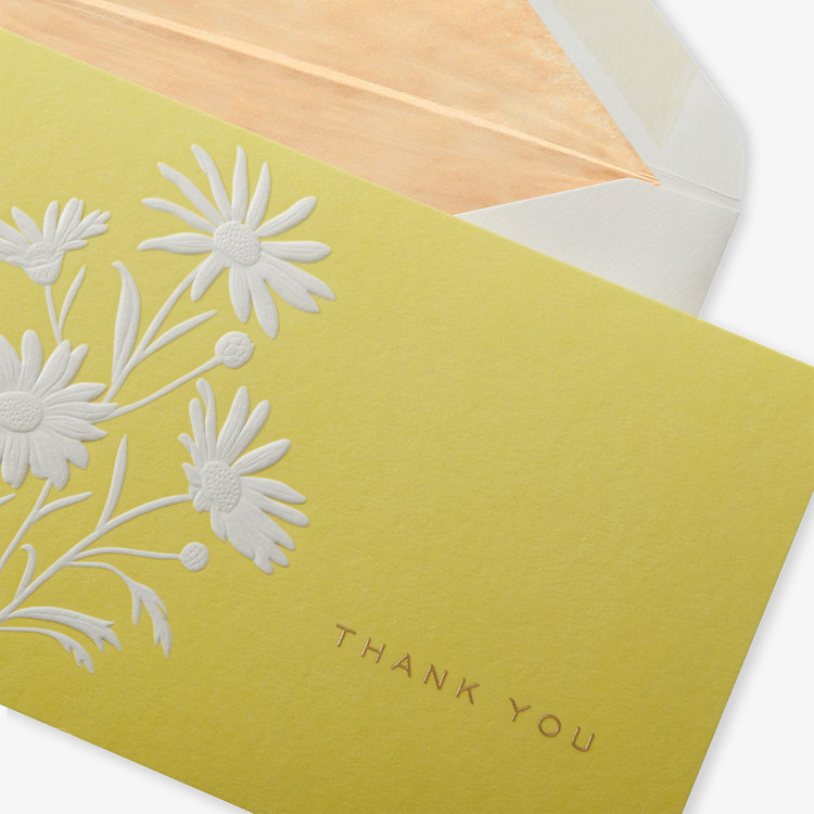 Smythson Thank You Daisy 10 Card Set WHITE WOVE