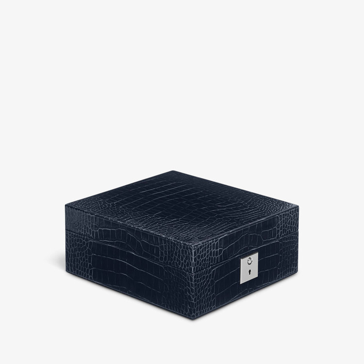 Smythson Mara Lockable Watch Box NAVY