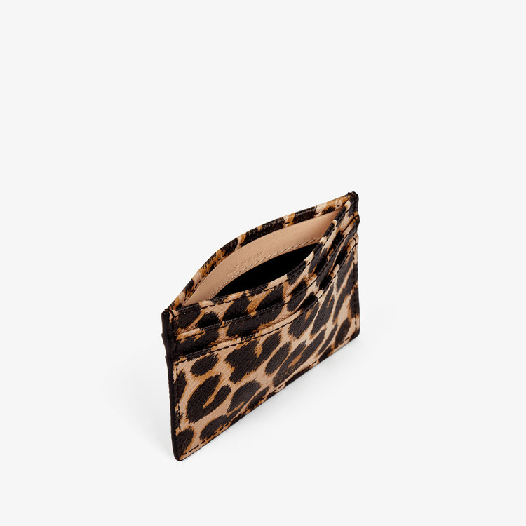 Smythson Flat Card Holder in Panama Leopard SAND