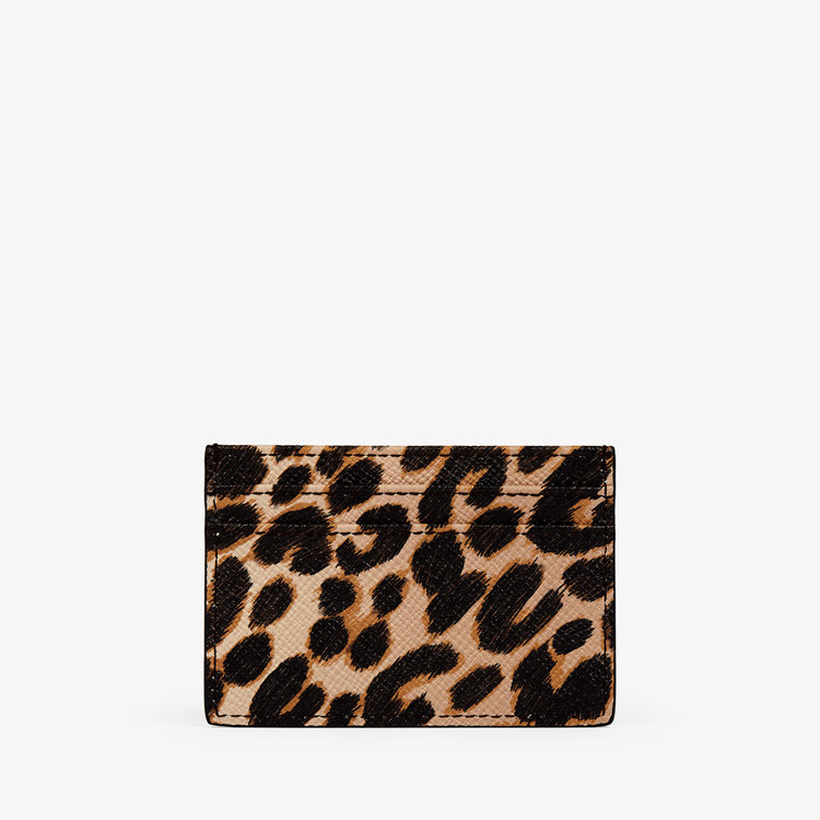 Smythson Flat Card Holder in Panama Leopard SAND