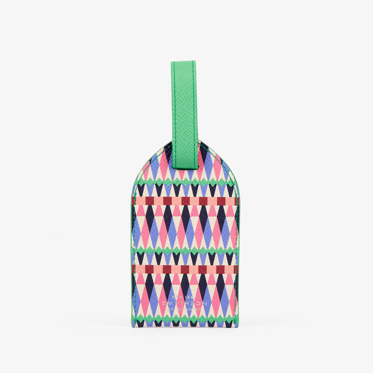 Smythson Luggage Tag in Panama Harlequin FLAMINGO