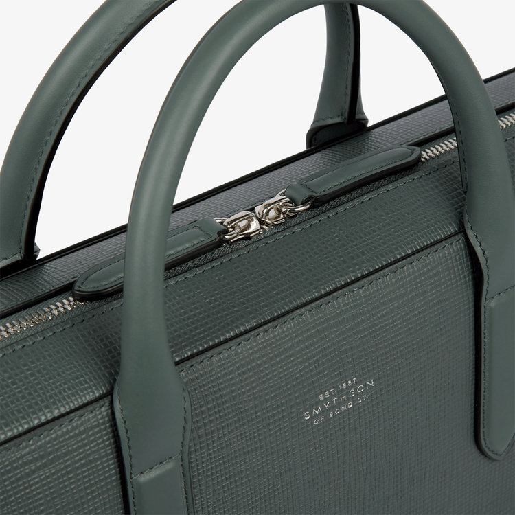 Smythson Slim Lightweight Briefcase in Panama SLATE GREEN