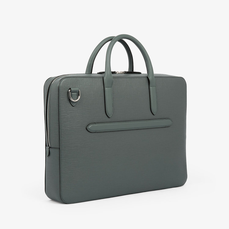 Smythson Slim Lightweight Briefcase in Panama SLATE GREEN