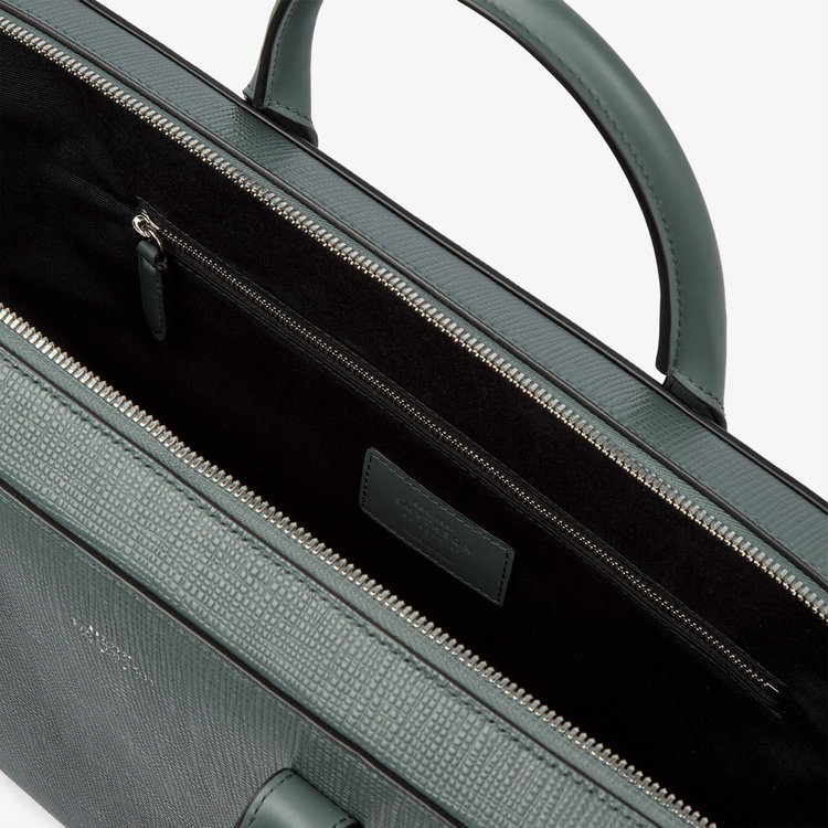 Smythson Slim Lightweight Briefcase in Panama SLATE GREEN
