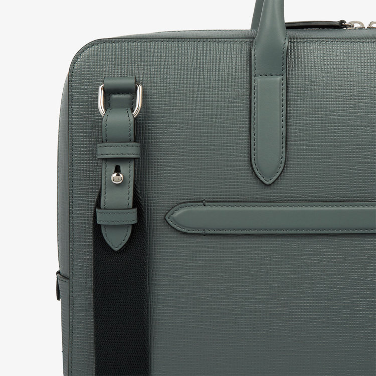 Smythson Slim Lightweight Briefcase in Panama SLATE GREEN
