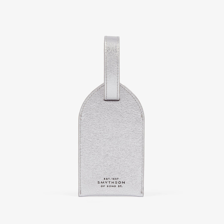 Smythson Luggage Tag in Metallic Leather SILVER