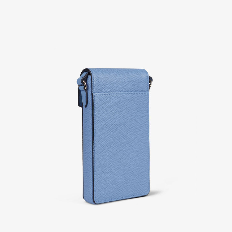 Smythson Panama Envelope Phone Case with Strap NILE BLUE