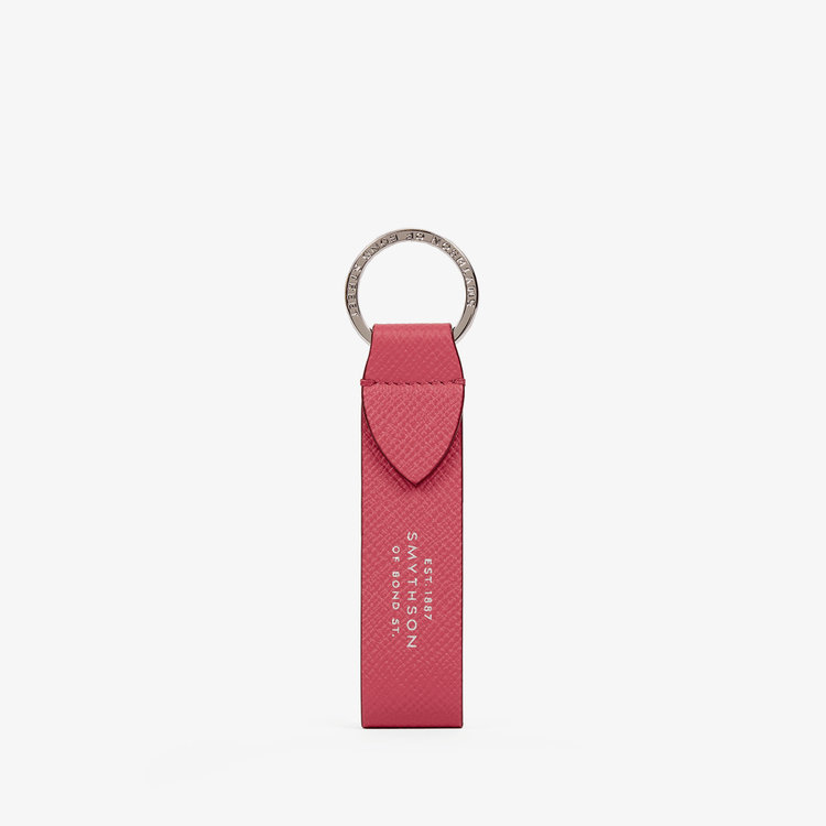 Smythson Panama Keyring with Leather Strap RASPBERRY