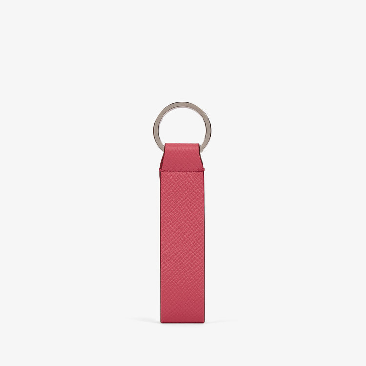Smythson Panama Keyring with Leather Strap RASPBERRY