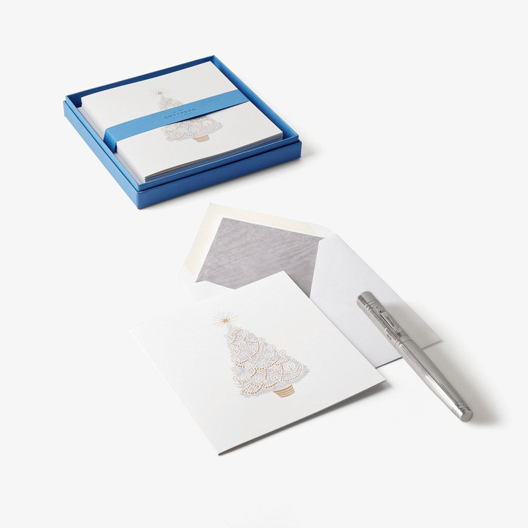 Smythson Christmas Metallic Tree 10CE WHITE WOVE