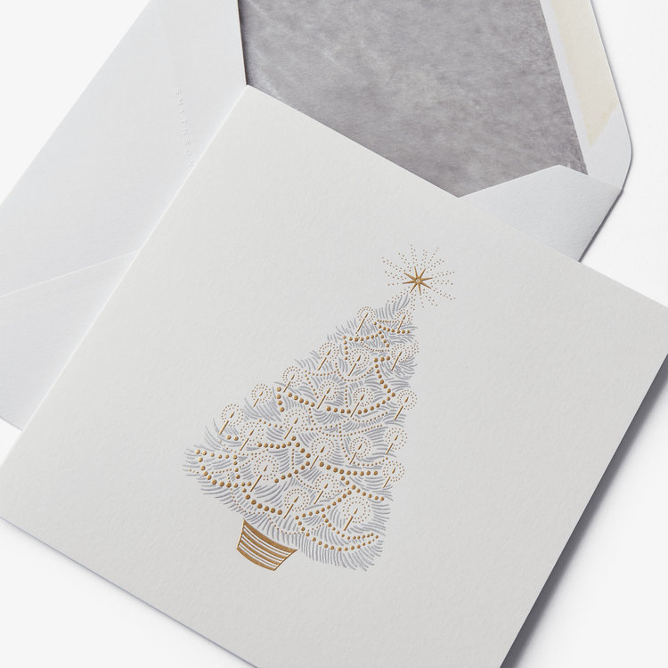 Smythson Christmas Metallic Tree 10CE WHITE WOVE