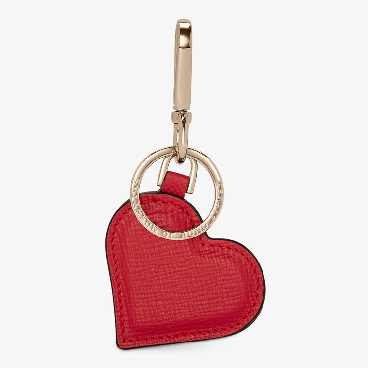 Smythson Panama Heart Keyring SCARLET RED