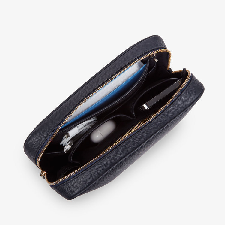 Smythson Panama Organiser Tech Pouch NAVY