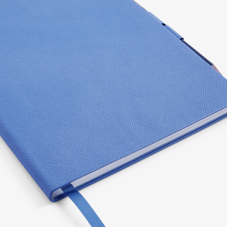 Smythson Pastegrain Portobello Sketchbook With Pencil NILE BLUE