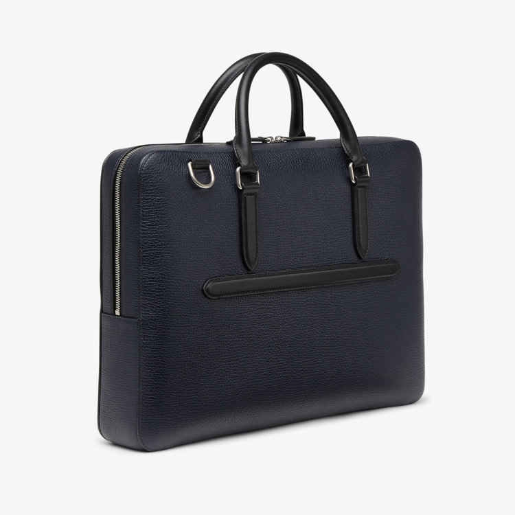 Smythson Slim Briefcase with Zip Front in Ludlow NAVY