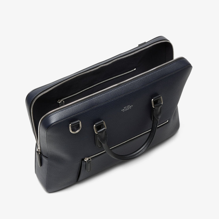 Smythson Slim Briefcase with Zip Front in Ludlow NAVY