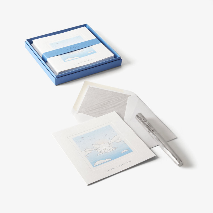 Smythson Polar Bears Christmas Card Set 10CE WHITE WOVE