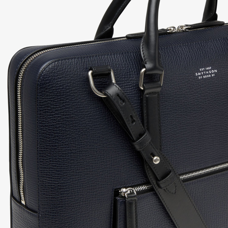 Smythson Slim Briefcase with Zip Front in Ludlow NAVY
