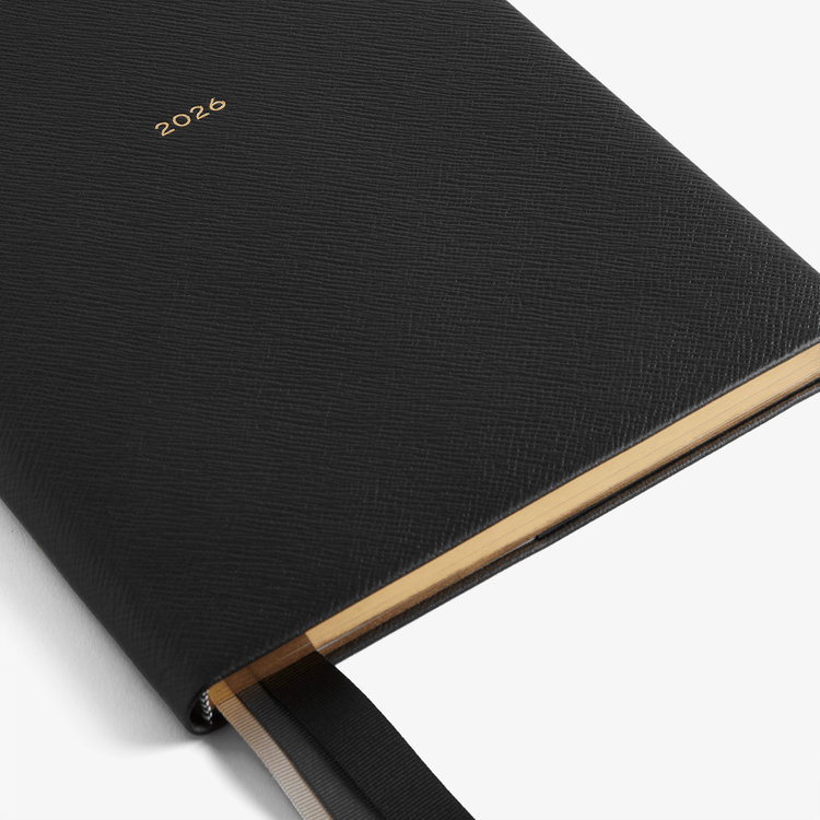 Smythson 【予約】2027 Portobello Vertical Weekly Diary in Pastegrain BLACK