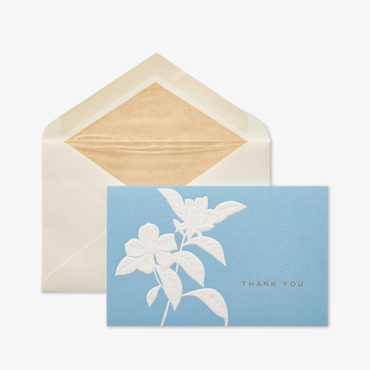 Smythson Thank You Blind Embroidery Floral 10 Card Set WHITE WOVE