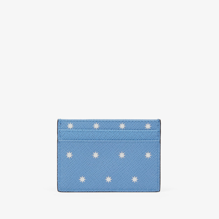 Smythson Panama Stars Flat Card Holder NILE BLUE