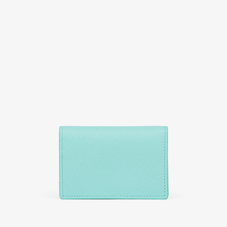Smythson Panama Folded Card Case With Snap Closure BRIGHT AQUA