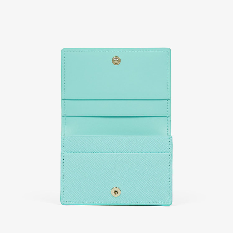 Smythson Panama Folded Card Case With Snap Closure BRIGHT AQUA