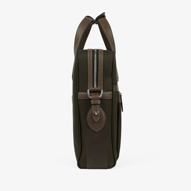 Smythson Slim Briefcase with Zip Front in Ludlow DARK MOSS