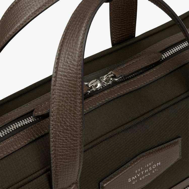 Smythson Slim Briefcase with Zip Front in Ludlow DARK MOSS