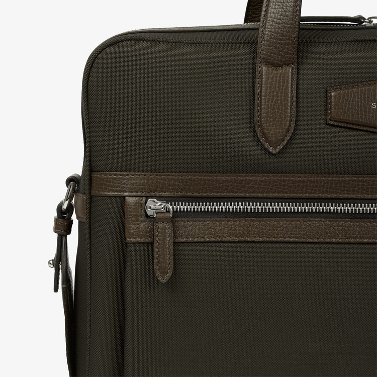 Smythson Slim Briefcase with Zip Front in Ludlow DARK MOSS