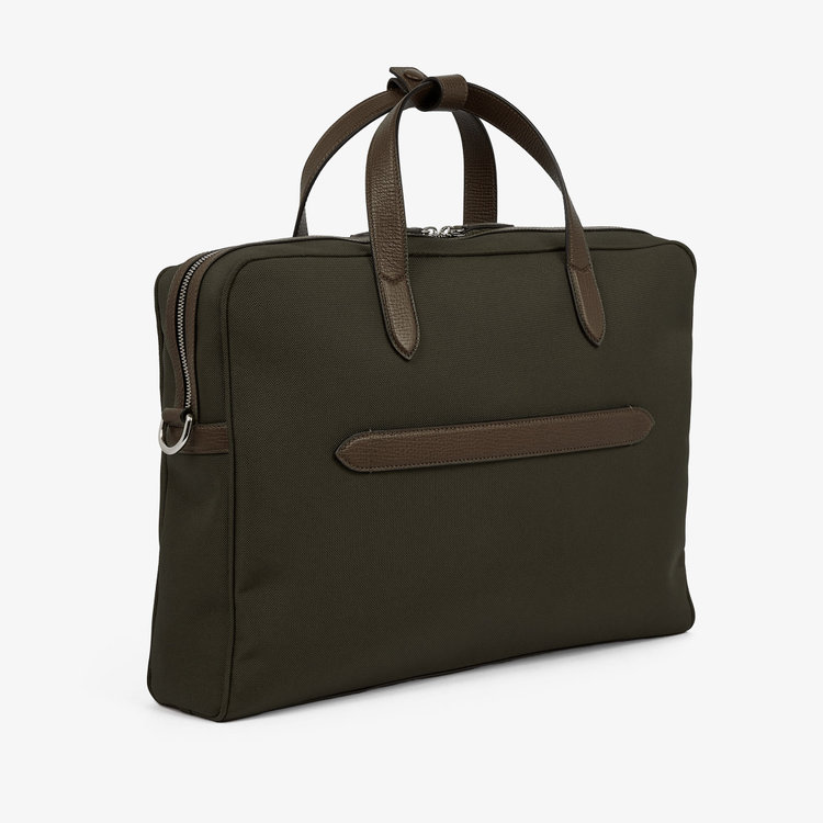 Smythson Slim Briefcase with Zip Front in Ludlow DARK MOSS