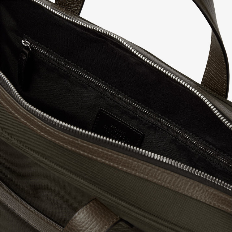 Smythson Slim Briefcase with Zip Front in Ludlow DARK MOSS