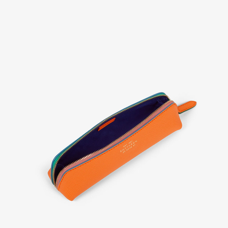 Smythson Panama Pencil Case BRIGHT TANGERINE