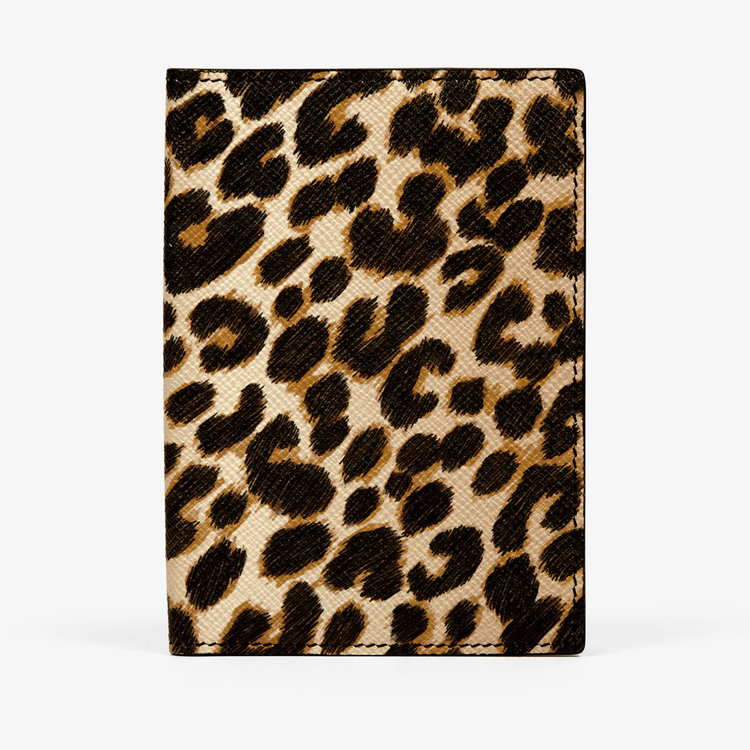 Smythson Passport Cover in Panama Leopard SAND