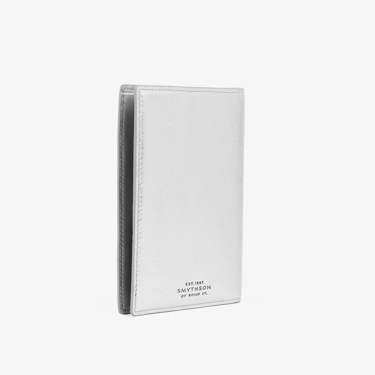 Smythson Passport Cover in Metallic Leather SILVER