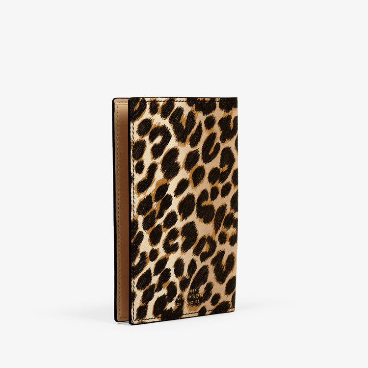 Smythson Passport Cover in Panama Leopard SAND