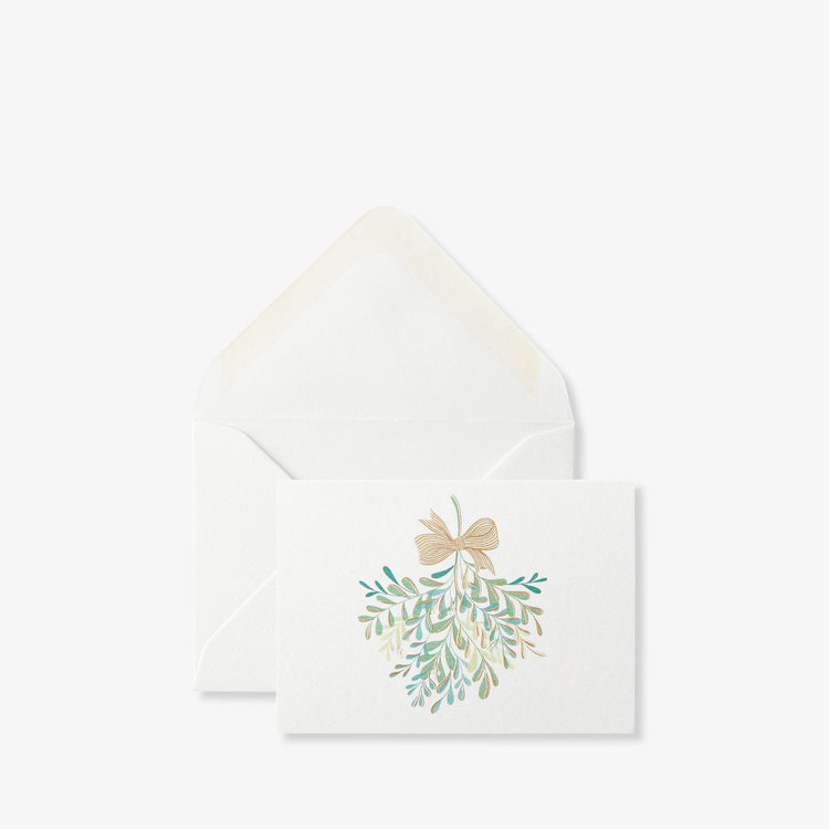 Smythson Christmas Gift Card Mistletoe 10CE WHITE WOVE