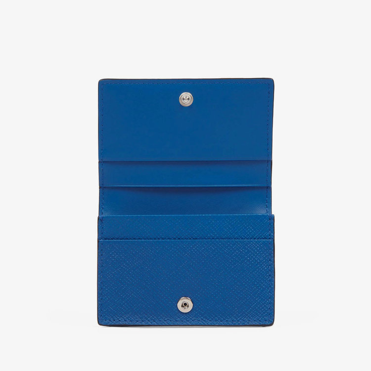 Smythson Panama Folded Card Case With Snap Closure CERULEAN