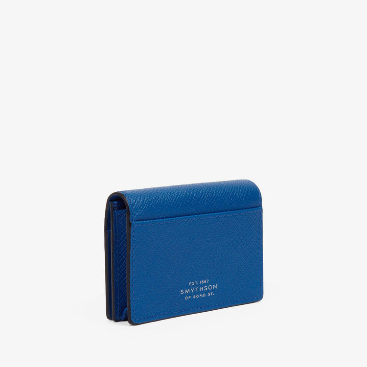 Smythson Panama Folded Card Case With Snap Closure CERULEAN