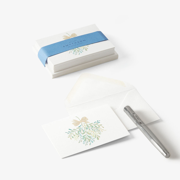 Smythson Christmas Gift Card Mistletoe 10CE WHITE WOVE