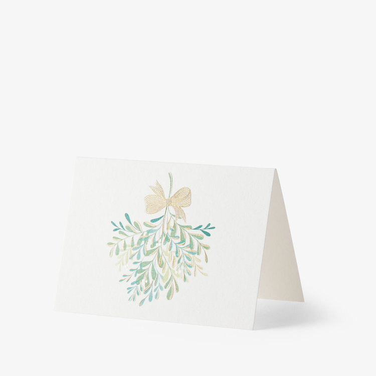 Smythson Christmas Gift Card Mistletoe 10CE WHITE WOVE