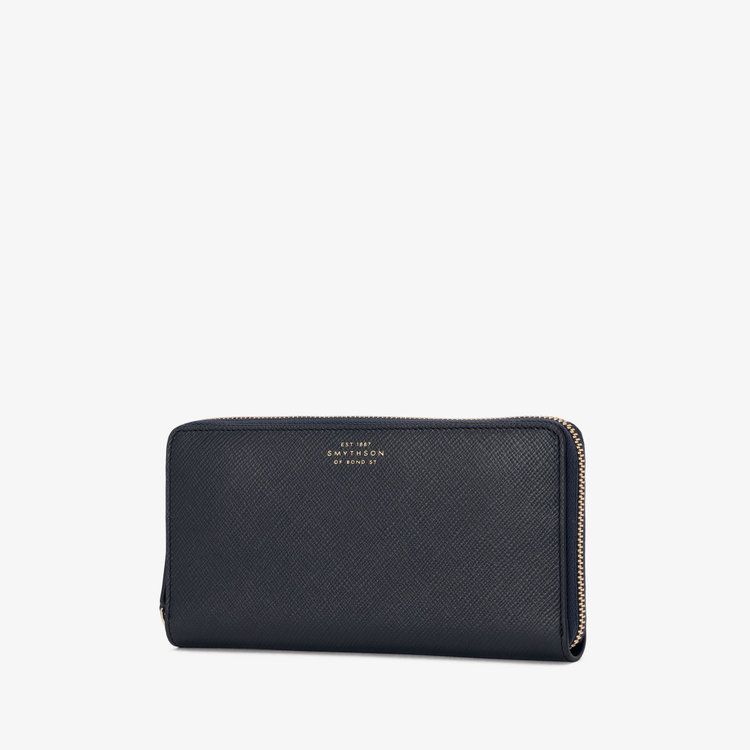 Smythson Panama Large Zip Around Purse NAVY