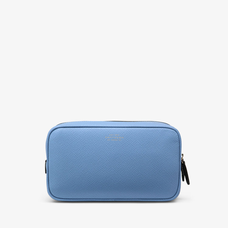 Smythson Panama Double Zip Washbag NILE BLUE